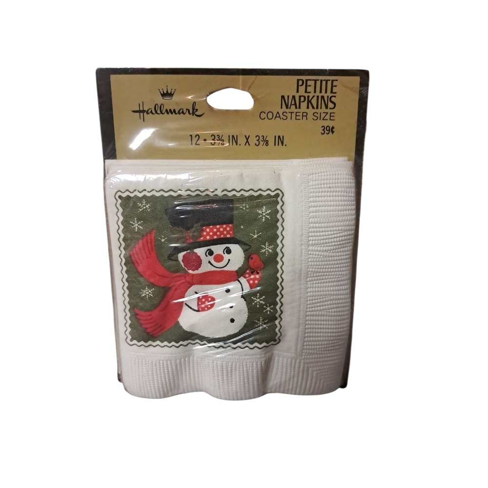 Hallmark‎ Petite Napkins Coaster Size.  Snowman 12 Napkins 3 3/8 X 3 3/8